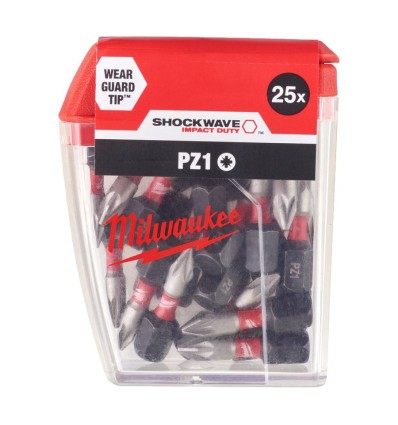Punta de impacto 1/4" 25 mm estrella POZIDRIV SHOCKWAVE 25 ud