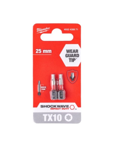 Punta de impacto 1/4" 25 mm TORX SHOCKWAVE 2 ud