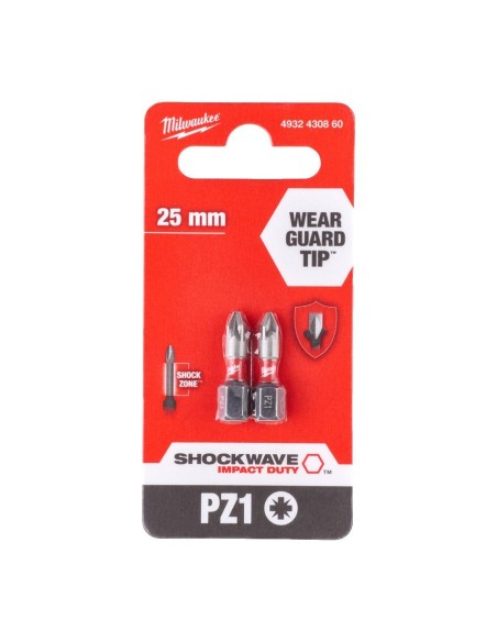 Punta de impacto 1/4" 25 mm estrella POZIDRIV SHOCKWAVE 2 ud