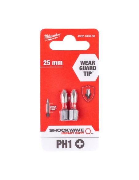 Punta de impacto 1/4" 25 mm estrella PHILLIPS SHOCKWAVE 2 ud