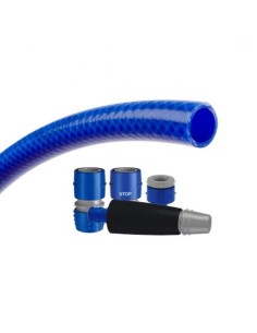 Rollo manguera riego azul 15 x 20 mm con accesorios