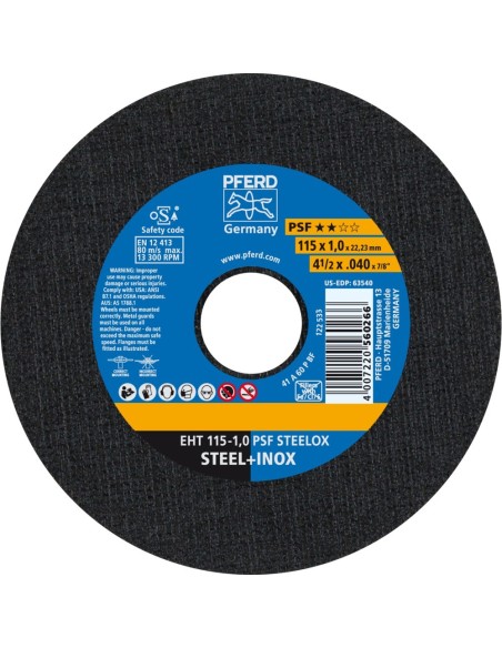 Disco de corte inox EHT buenas prestaciones PSF-INOX