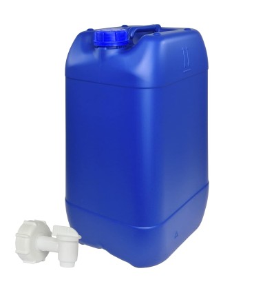 GARRAFA 25 LITROS CON GRIFO PARA PRODUCTOS QUIMICOS COLOR AZUL