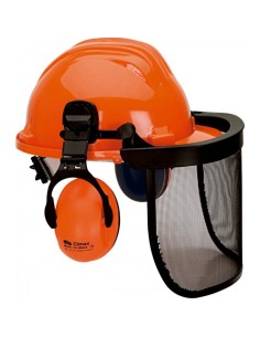 CASCO NARANJA +PANTALLA FACIAL REJILLA + OREJERA REF. 437