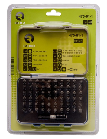 JUEGO PUNTAS 1/4" CON PORTAPUNTAS MAGNETICO 61 PIEZAS
