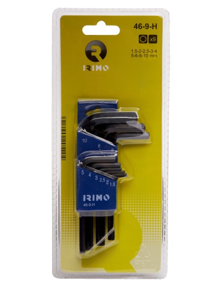 LLAVE ALLEN HEXAG. 1.5-10MM ACODADA PETACA PAVON. IRIMO 9 PZ
