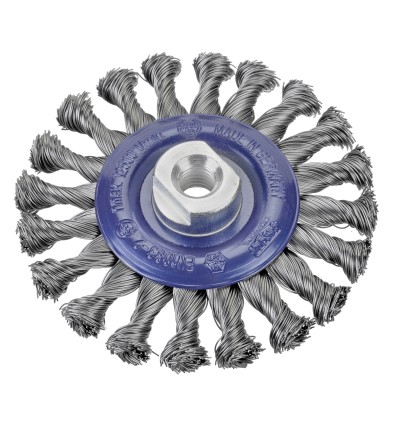CEPILLO CIRCULAR INOX DE ALAMBRE TRENZADO CON TUERCA M14 Ø 125 MM Y FILAMENTO DE