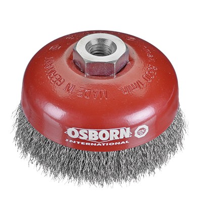 CEPILLO TAZA INOX DE ALAMBRE ONDULADO CON TUERCA M14 Y FILAMENTO Ø 0.30 MM (100X