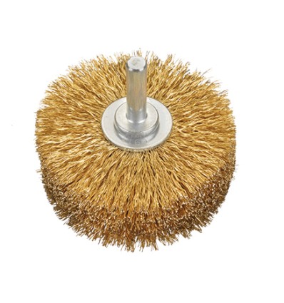 CEPILLO CIRCULAR ACERO LATONADO DE ALAMBRE ONDULADO CON VASTAGO DE 8 MM Y FILAME