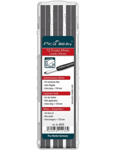ESTUCHE CON 12 MINAS DE CARPINTERO BIG-DRY DE GRAFITO 2H
