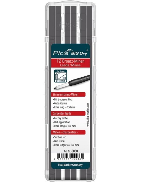 ESTUCHE CON 12 MINAS DE CARPINTERO BIG-DRY DE GRAFITO 2H