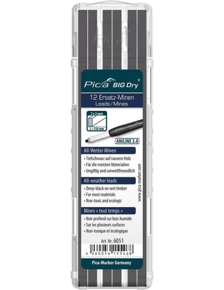 ESTUCHE DE 12 MINAS BIG-DRY ANLINE 2.0 GRAFITO/NEGRO