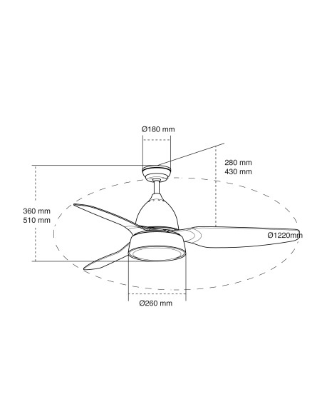VENTILADOR TECHO 122X36CM TEMPORIZADOR CRISTALRECORD MET BL