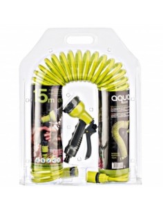 KIT MANGUERA HELICOIDAL AQUACOM 7.5M VERDE CON PISTOLA RIEGO
