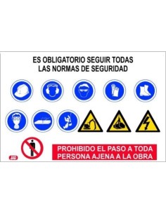 CARTEL SEÑALIZACION 100X70CM COMBIN. 12 SEÑALES OBRA HORIZ P