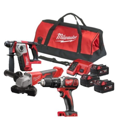 KIT 18V MARTILLO+TALADRO+AMOLADORA 1 BAT 5,0AH Y 2 BAT 4,0AH M18BPP3D-543B