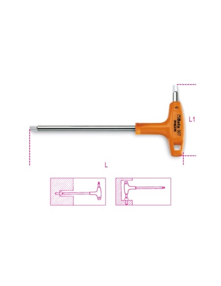 Llave macho hexagonal acodada con mango mod 96TINOX