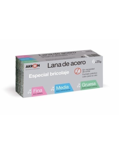 LANA ACERO PULIR 6 PZ 25GR 2FINA+2MED+2GRUESA SURTIDO AKRON