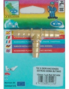 CONECTOR GOMA BUTANO EN T 10MM ESTRIA GOMA LAT S&M