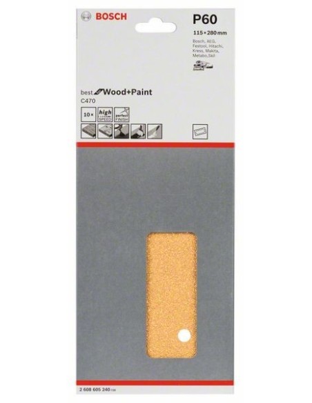 HOJA LIJA BOSCH ORBITAL PERFOR. 115X280M M 14P GR60 C470 MA 1