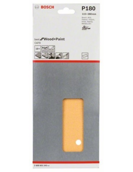 HOJA LIJA BOSCH ORBITAL PERFOR. 115X280M M 14P GR180 C470 MA