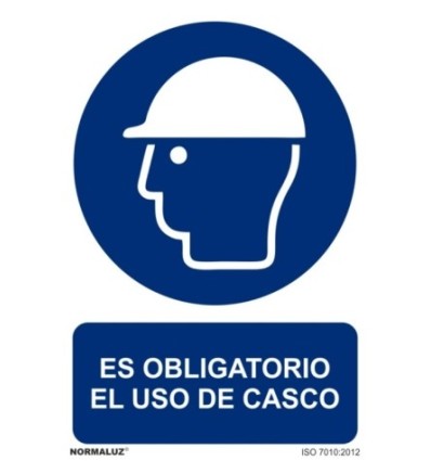 CARTEL SEÑALIZACION 210X300MM PVC OBLIGA USO CASCO
