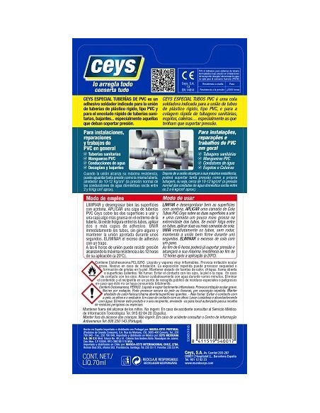 ADHESIVO SOLD PVC 70 ML TUBERIAS CEYS
