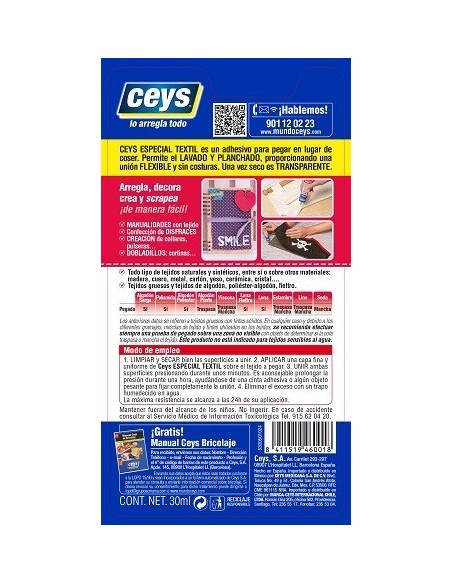 ADHESIVO TEJIDOS 30 ML TEXTILCEYS CEYS