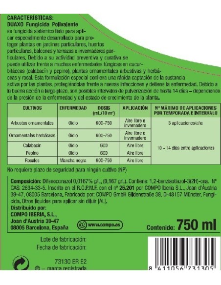 FUNGICIDA POLIVALENTE COMPO 750 ML