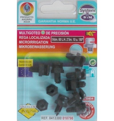 DIFUSOR RIEGO GOTEO 60LT/H 180º 1 ATMOSFERA S&M 10 PZ