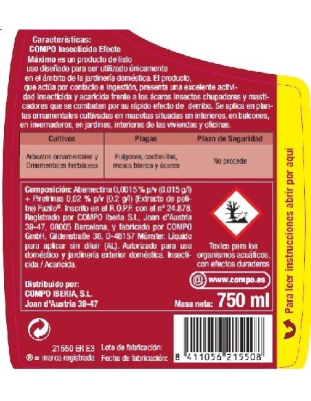 INSECTICIDA PLANT EFECTO MAXIMO COMPO 750 ML