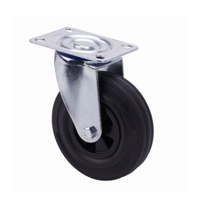 Rueda giratoria platina goma negra