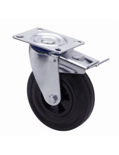Rueda giratoria con freno platina goma negra