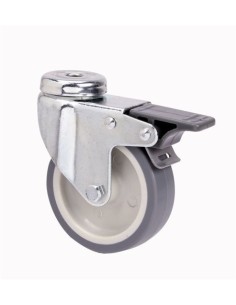 Rueda giratoria con freno agujero pasante goma gris