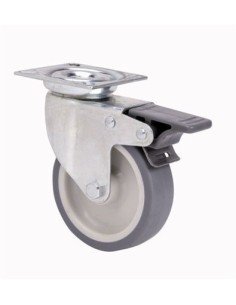Rueda giratoria con freno platina goma gris