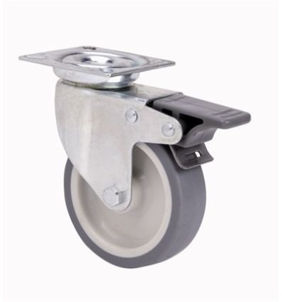 Rueda giratoria con freno platina goma gris