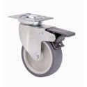 Rueda giratoria con freno platina goma gris