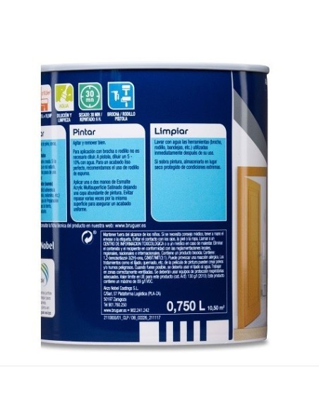 Esmalte acrílico satinado interior/exterior sin olor 250 ml