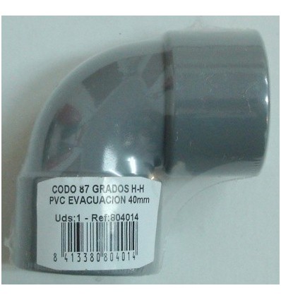 Codo evacuación PVC 40 mm Hembra-Hembra