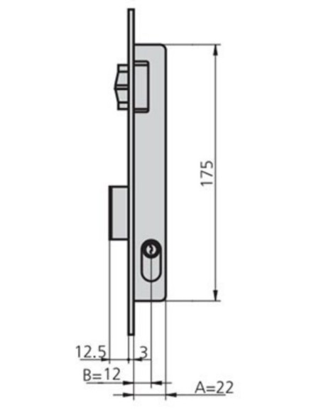 Cerradura metálica embutir 22x12mm rodillo/palanca