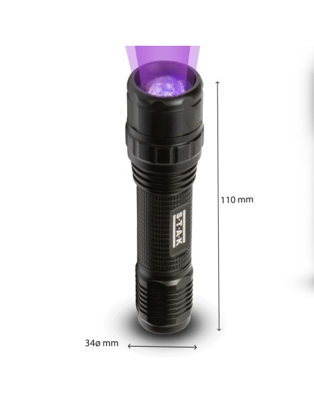 LINTERNA LED 3W 250LM UV 395NM ZOOM 4 MODOS IPX7 DETECCION DE FUGAS