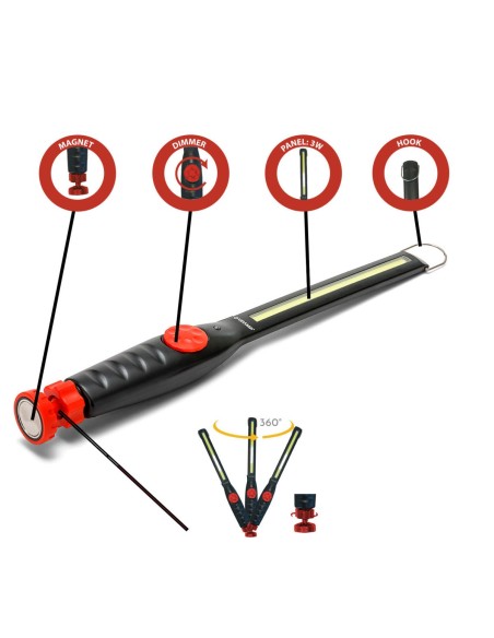 LINTERNA DE TALLER LED 3W 150LM COB RECARGABLE BASE IMAN GIRATORIA
