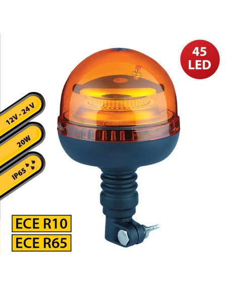 BALIZA GIRATORIA LED 12/24V CON BASE FLEXIBLE (DIN) 20W COLOR NARANJA