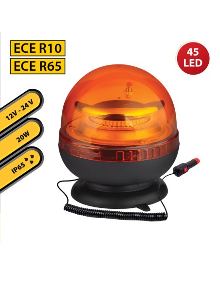 BALIZA GIRATORIA 12/24 V CON BASE MAGNETICA Y CONECTOR MECHERO, 20 W