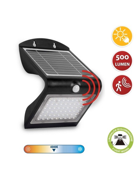 APLIQUE LED DE 4 W (500 LM) CON CARGA SOLAR Y SENSOR DE MOVIMIENTO COLOMBA