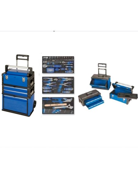 CARRO SOPORTE 3 CAJAS APILABLES CON 98 HERRAMIENTAS EN BANDEJAS FOAM