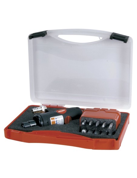 KIT AMOLADORA NEUMATICA Y JUEGO 10 FRESAS METAL DURO CON VASTAGO DE 6 MM