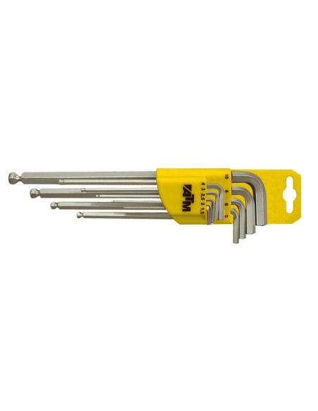JUEGO DE 10 LLAVES ALLEN BOLA LARGAS EN PULGADAS (1/16"-1/2")