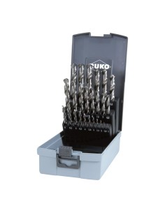 JUEGO DE 25 BROCAS HELICOIDALES DIN 338 TIPO N HSS-G EN ESTUCHE DE PLASTICO