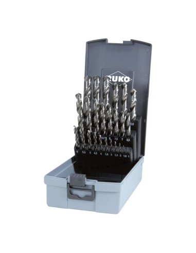 JUEGO DE 25 BROCAS HELICOIDALES DIN 338 TIPO N HSS-G EN ESTUCHE DE PLASTICO